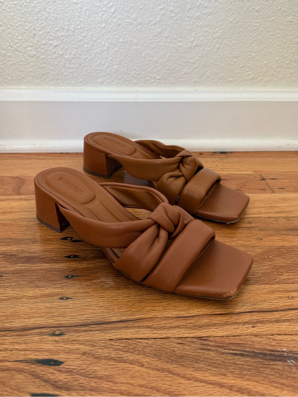Vince Tucker Knotted Leather Block Heel Slide